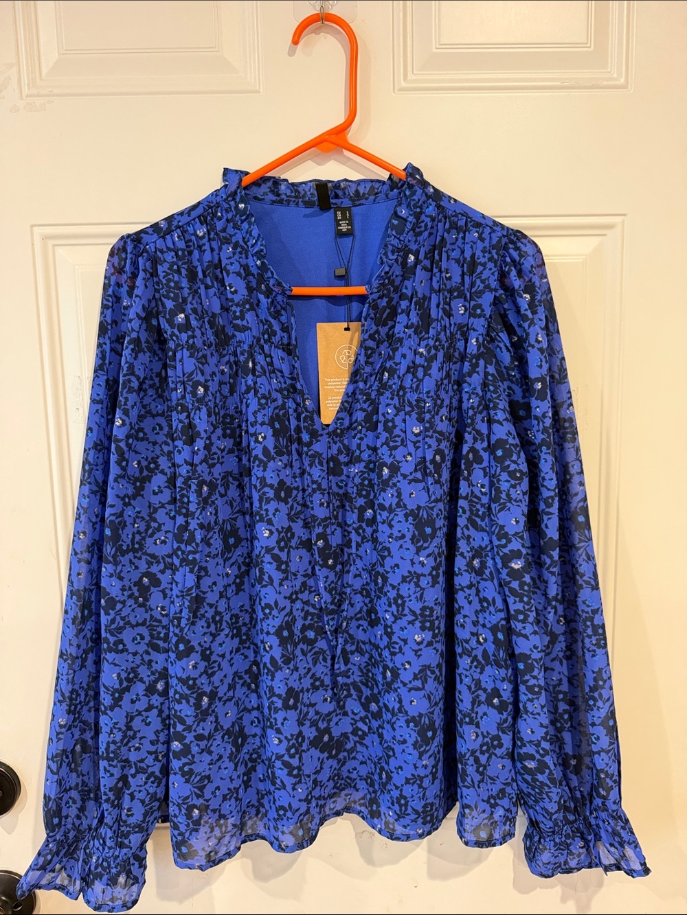 Vero Moda Royal Blue Floral V-Neck Long Sleeve Blouse